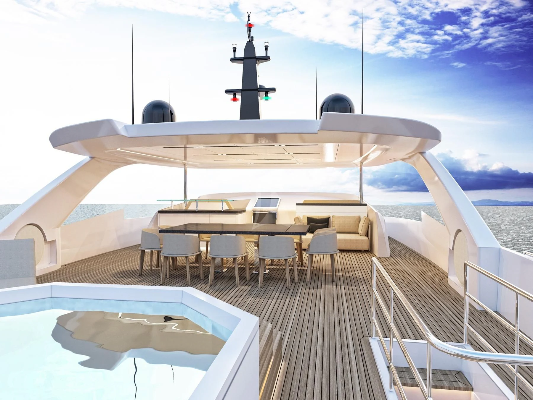 a large white boat with a cross on the front aboard EDEN Yacht for Sale