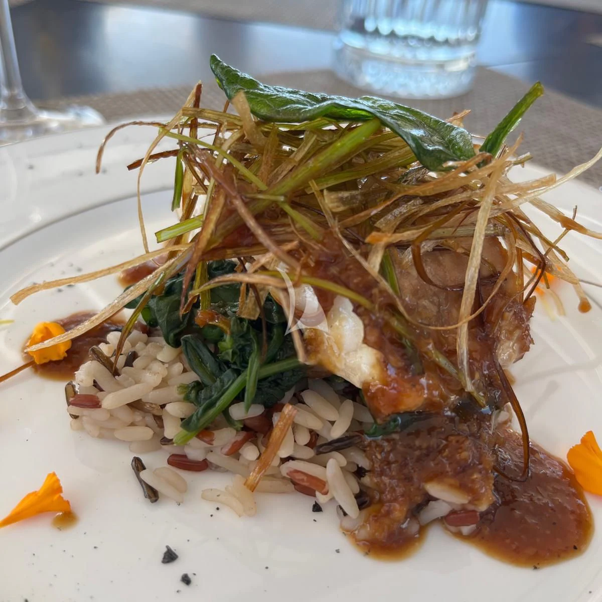 a plate of food aboard EDEN Yacht for Sale