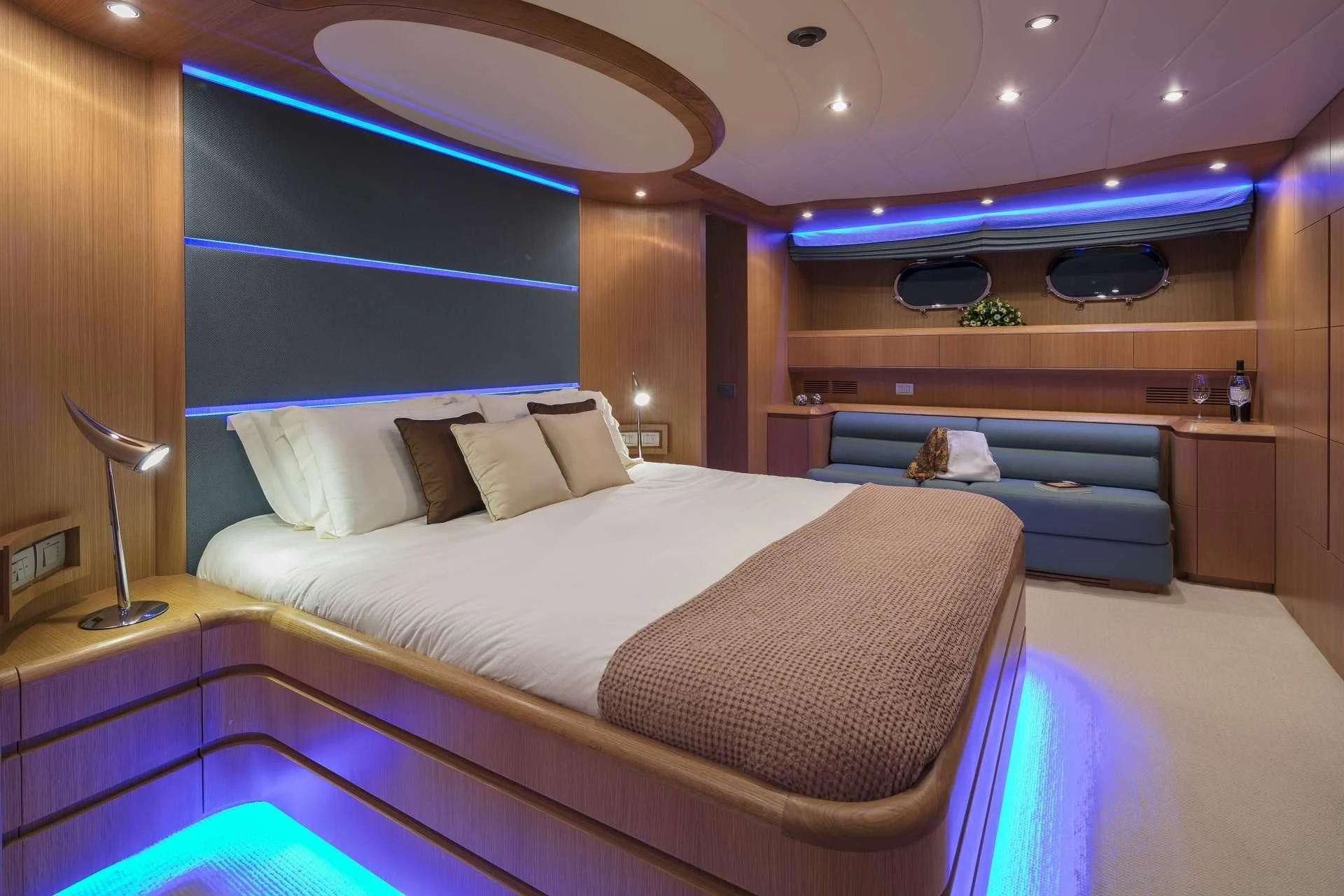 a room with a bed and a desk aboard ANASA Yacht for Sale