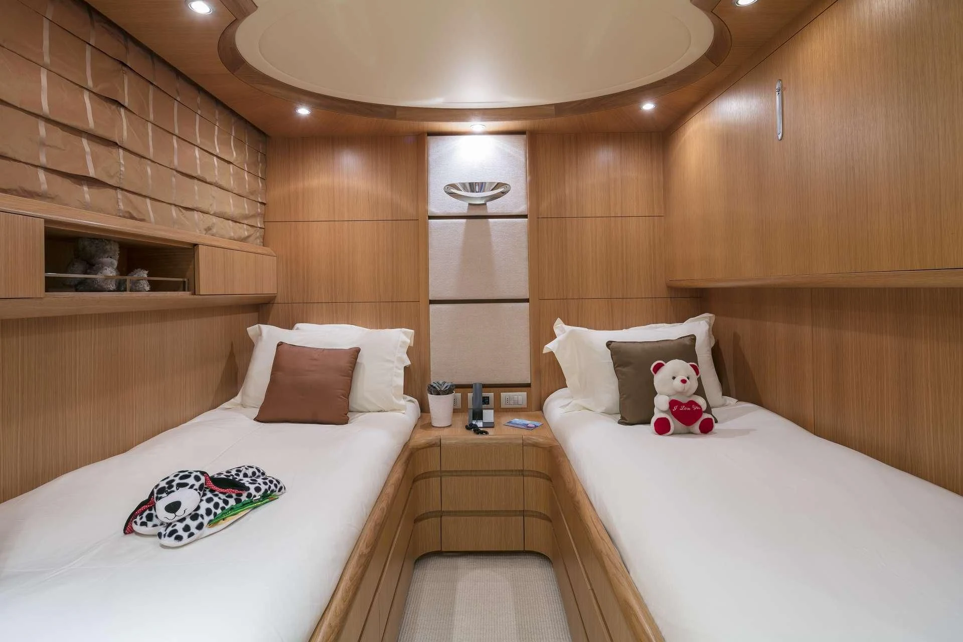 a room with two beds aboard ANASA Yacht for Sale