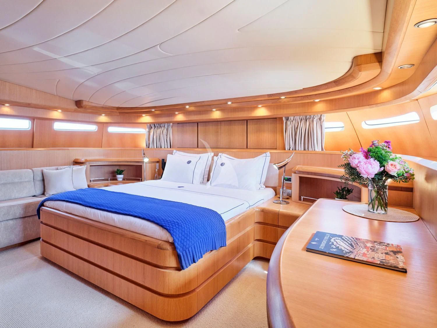 a bed in a room aboard ANASA Yacht for Sale