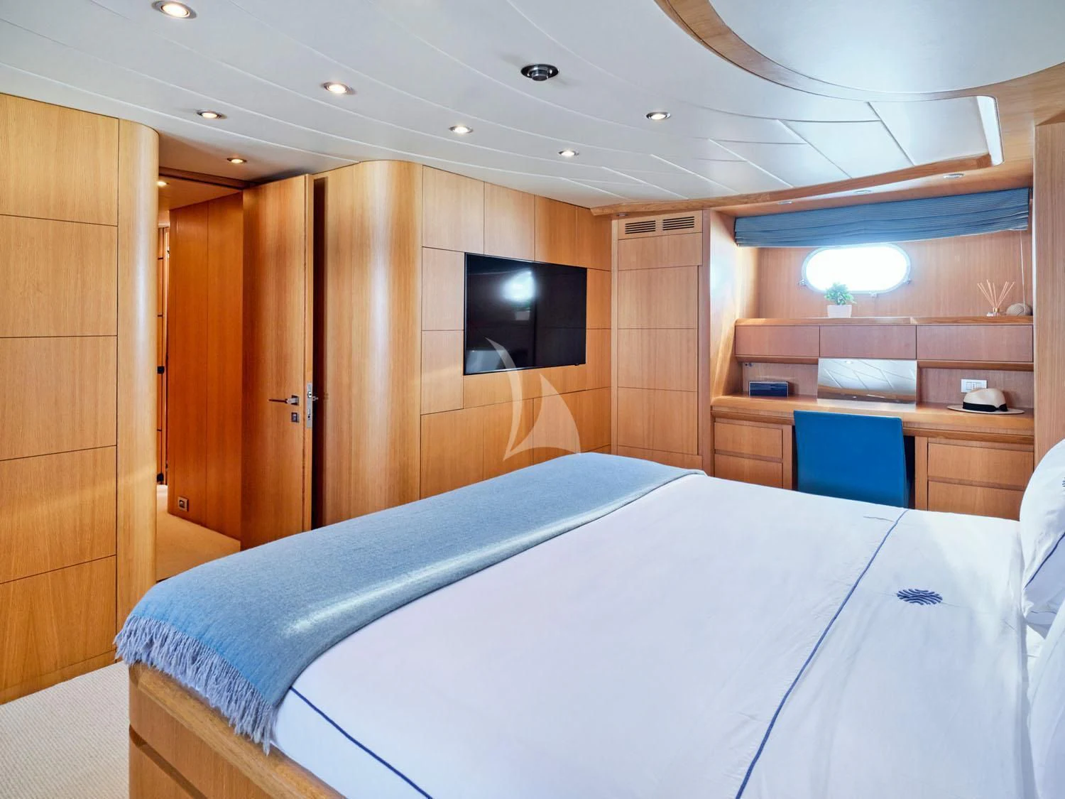 a bed in a room aboard ANASA Yacht for Sale