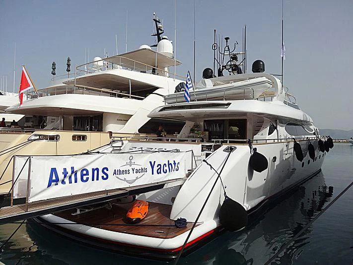 a boat with a flag on the front aboard ANASA Yacht for Sale