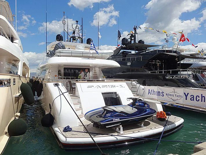 several boats in a harbor aboard ANASA Yacht for Sale