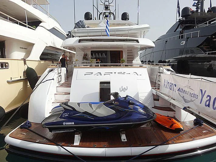 a boat docked at a pier aboard ANASA Yacht for Sale