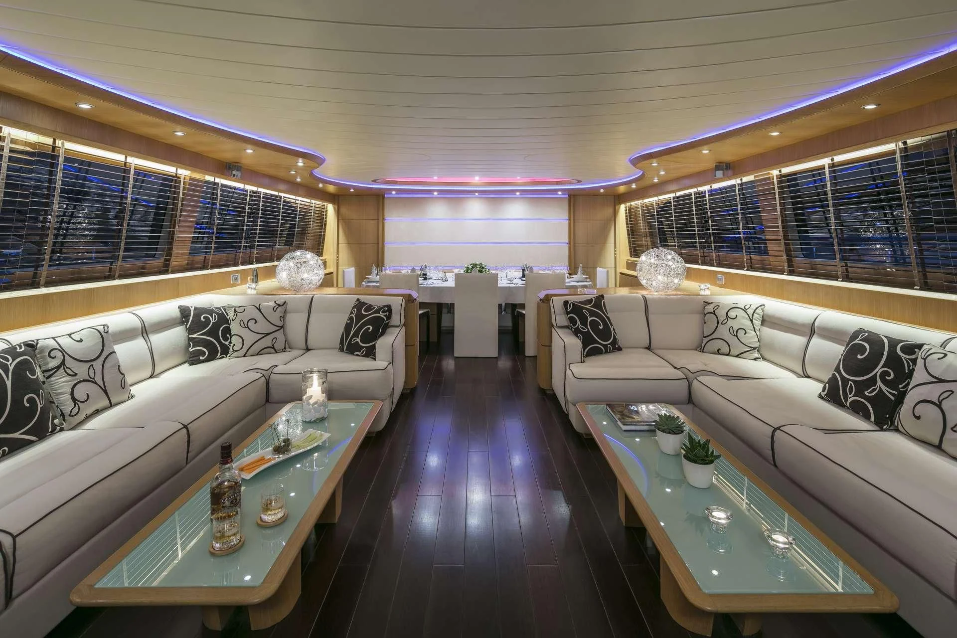 a living room with a large window aboard ANASA Yacht for Sale