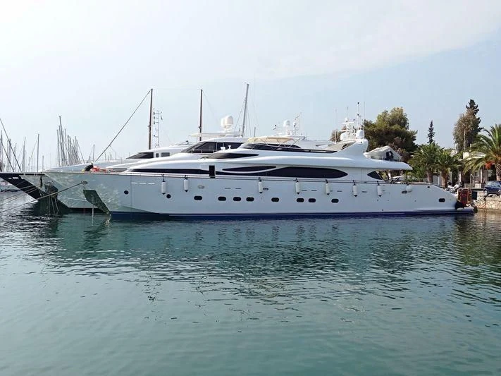 a white yacht in the water aboard ANASA Yacht for Sale