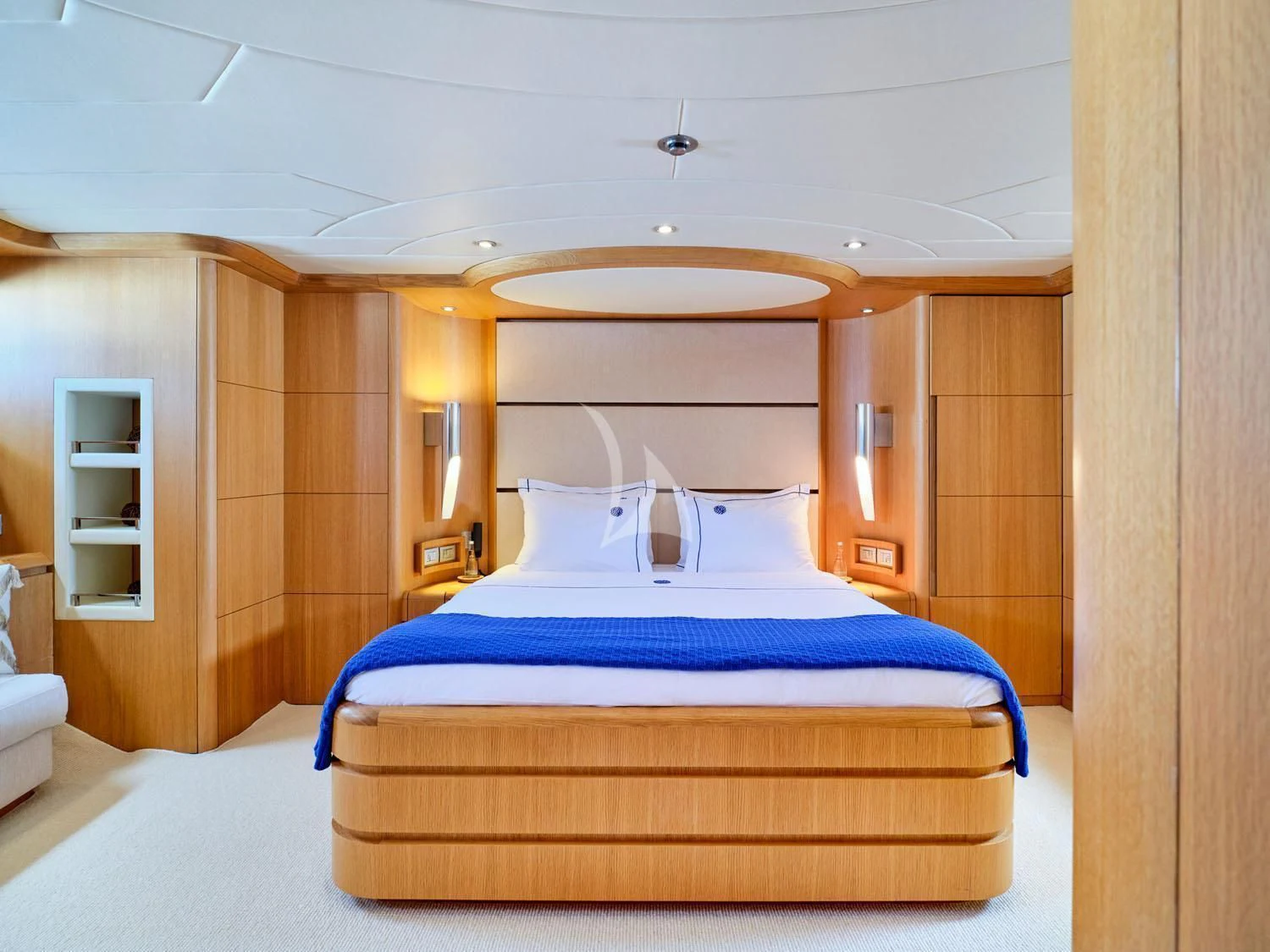 a bed in a room aboard ANASA Yacht for Sale