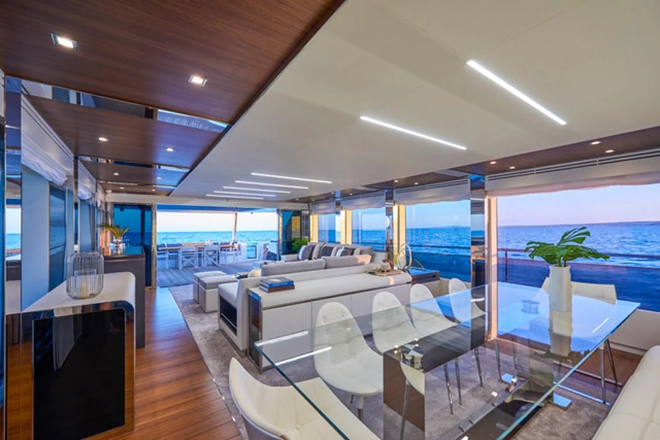 a room with a large window and a view of the ocean aboard NINITAS A Yacht for Sale