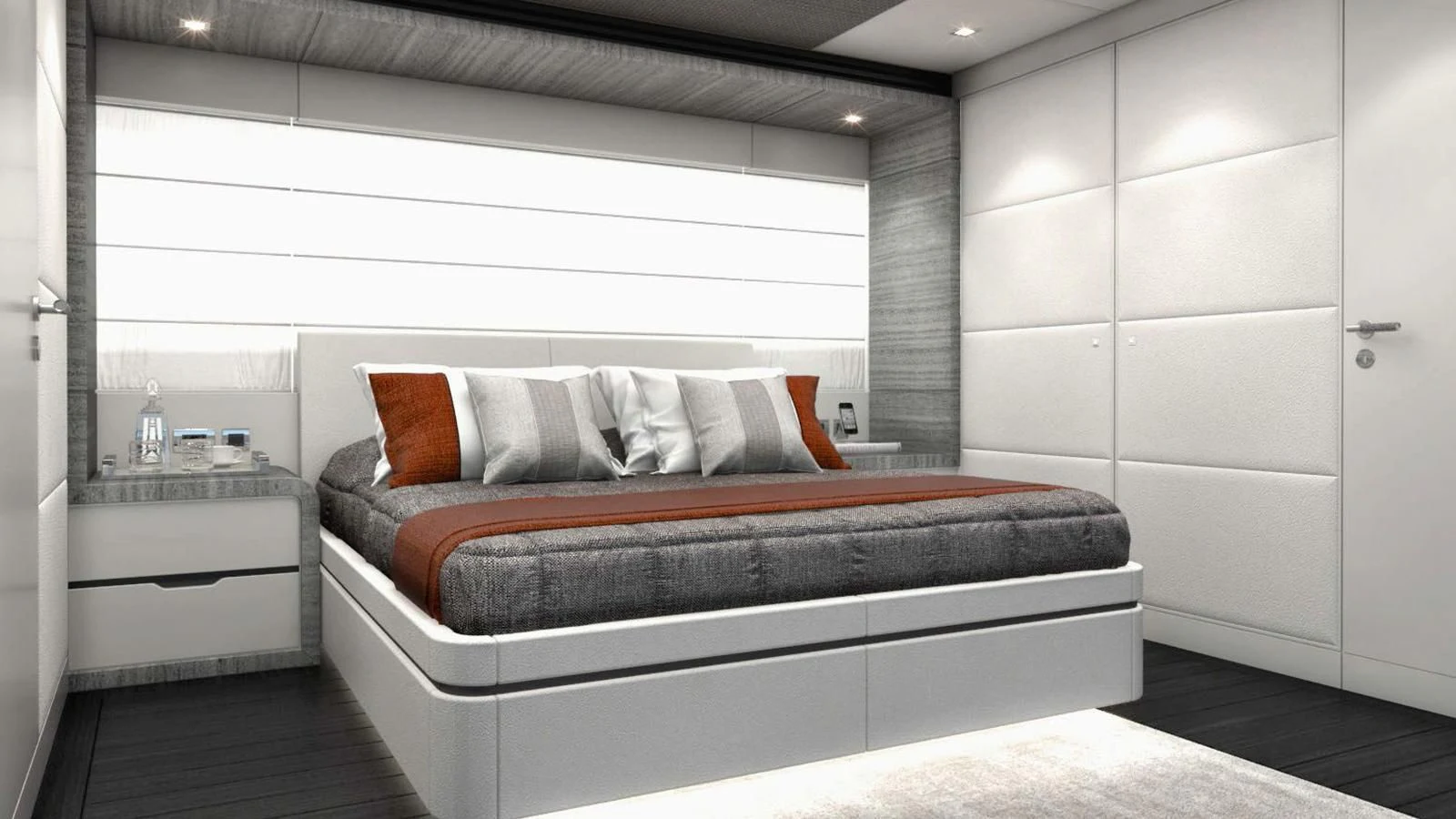 a bed in a room aboard NINITAS A Yacht for Sale
