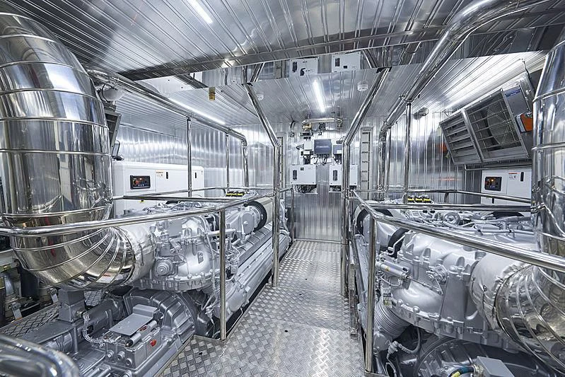 a large room with machinery aboard NINITAS A Yacht for Sale