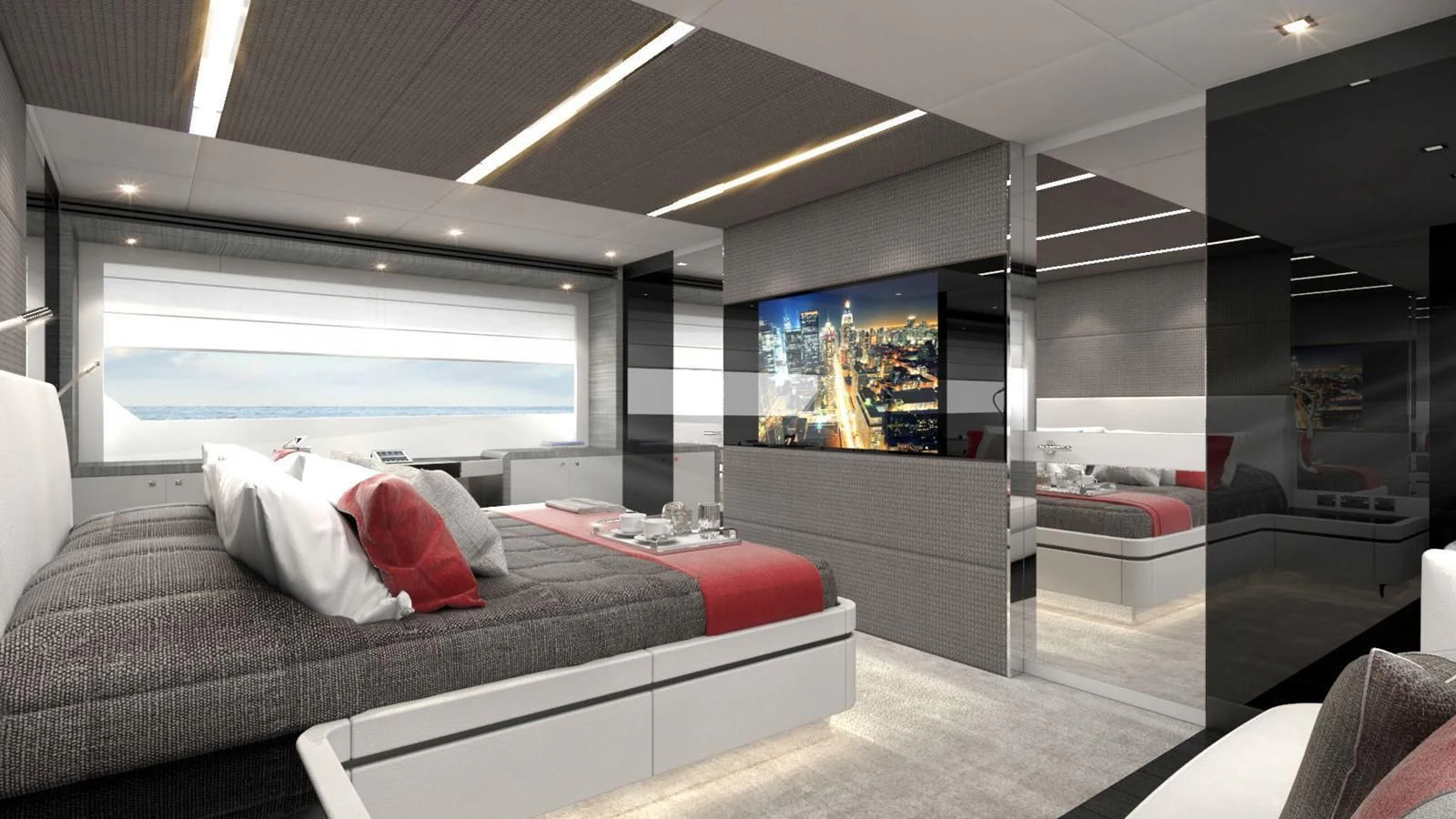 a room with a bed and a tv aboard NINITAS A Yacht for Sale