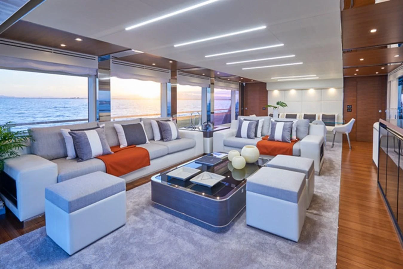 a living room with a large window aboard NINITAS A Yacht for Sale