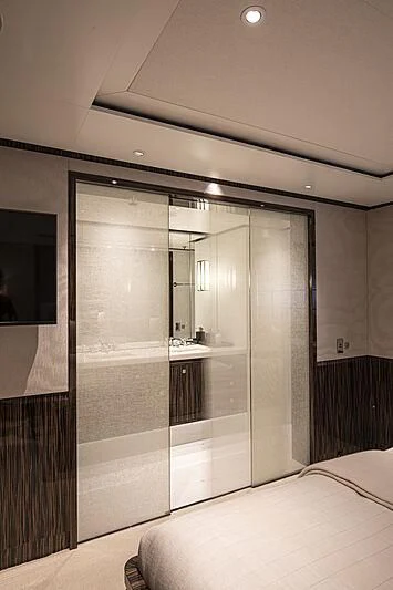 a large glass shower unit aboard M5 Yacht for Sale