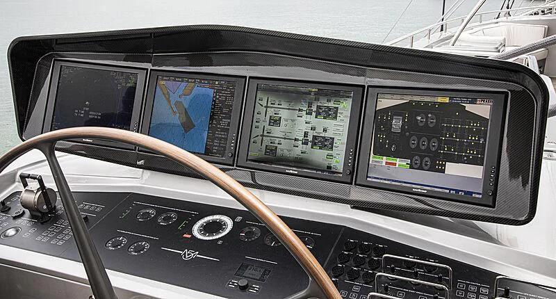 a car with a screen and buttons aboard M5 Yacht for Sale