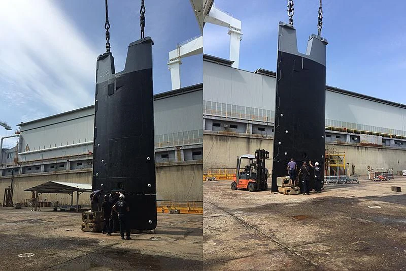 a large building with a crane aboard M5 Yacht for Sale