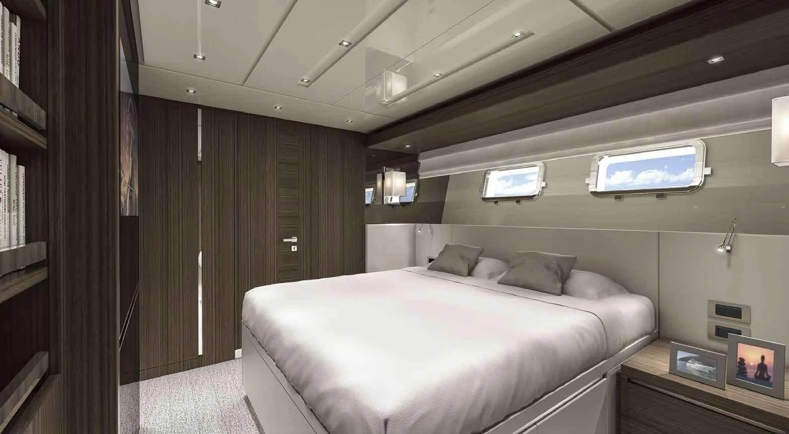 a room with a bed and a television aboard QUEEN MARTINA Yacht for Sale