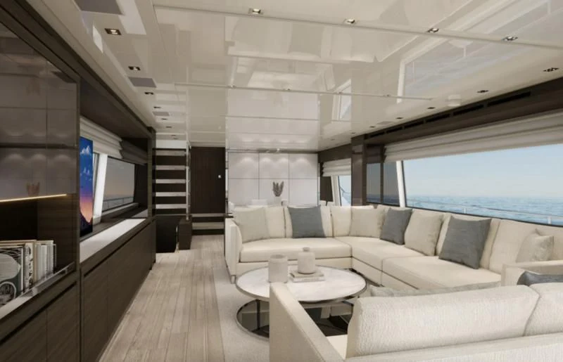 a room with a couch and a tv aboard QUEEN MARTINA Yacht for Sale