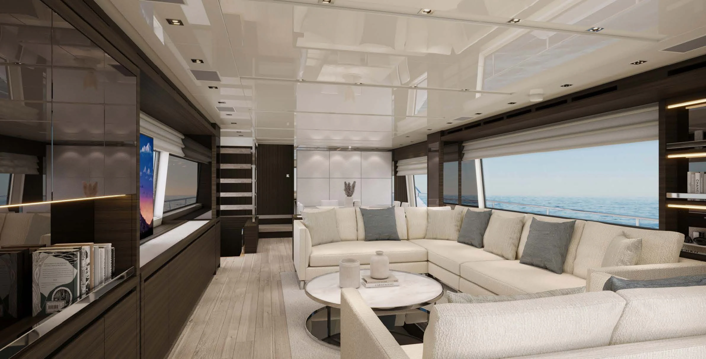 a room with a couch and a tv aboard QUEEN MARTINA Yacht for Sale