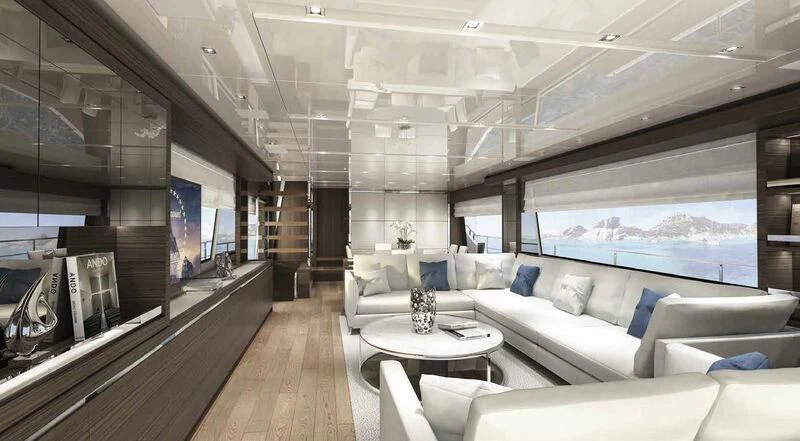 a room with a couch and a table aboard QUEEN MARTINA Yacht for Sale