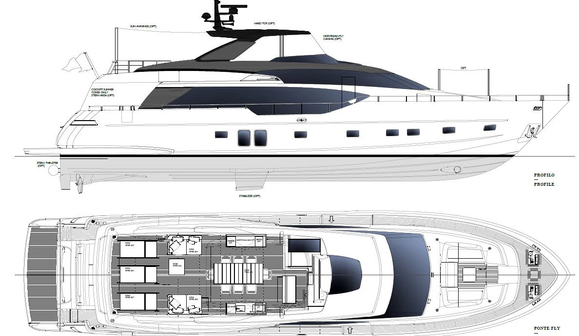 diagram, engineering drawing aboard QUEEN MARTINA Yacht for Sale