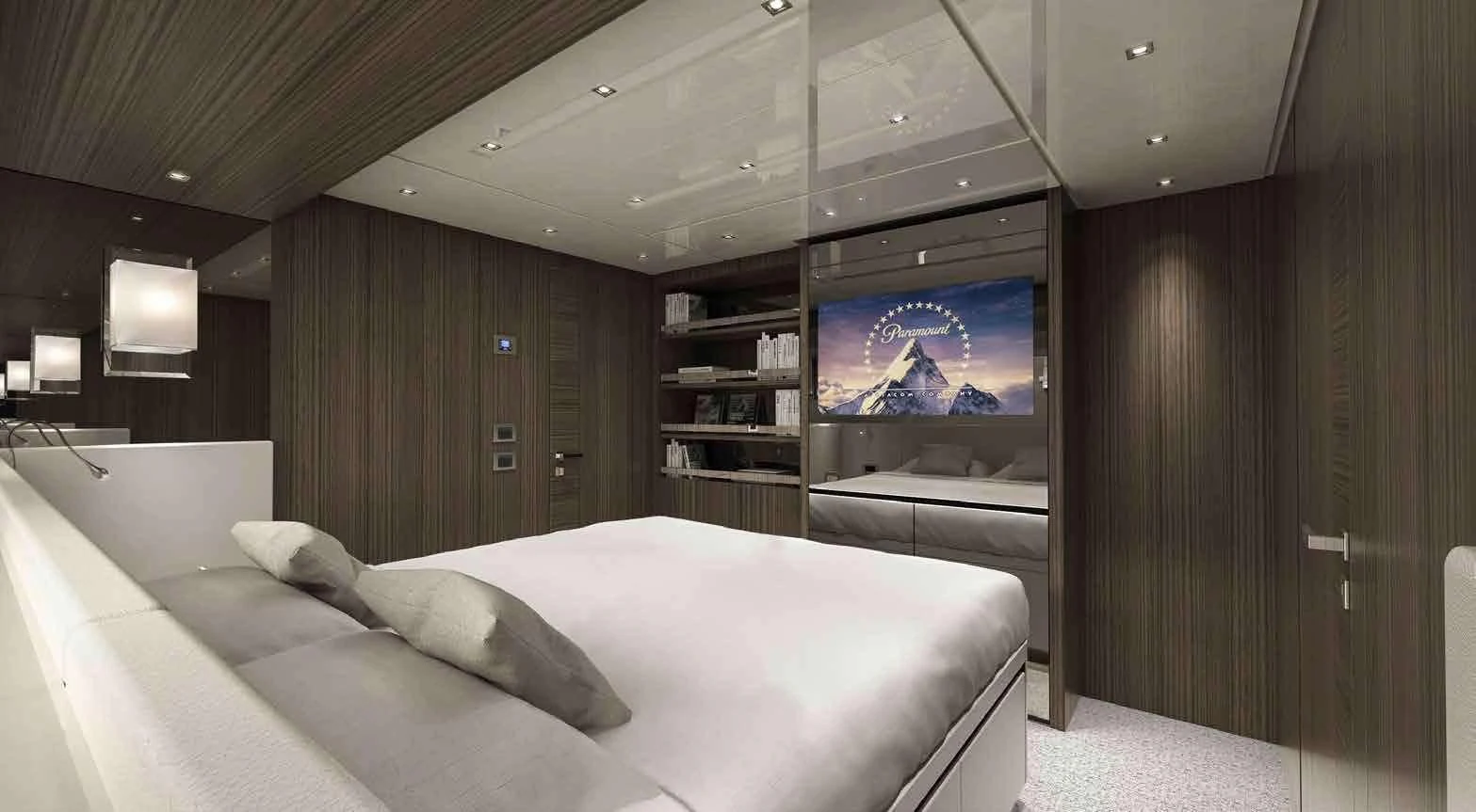 a bed in a room aboard QUEEN MARTINA Yacht for Sale