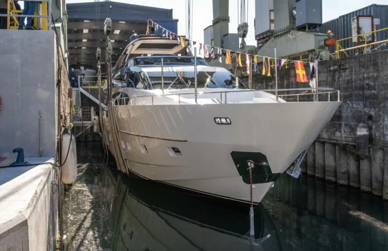a boat docked in a harbor aboard QUEEN MARTINA Yacht for Sale