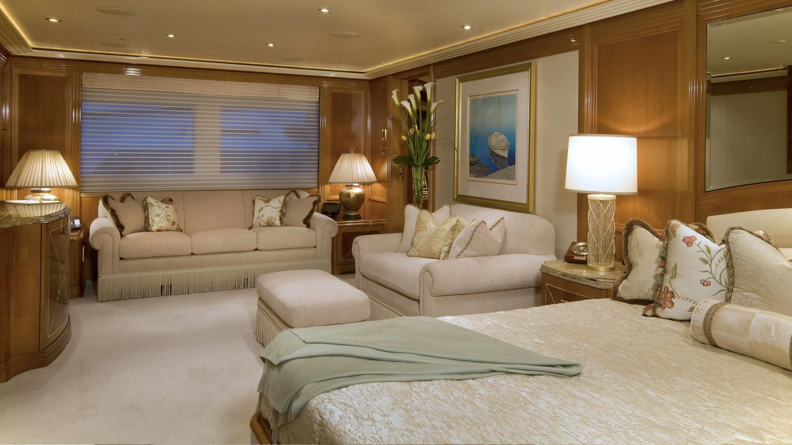 a large bedroom with a large bed aboard SECOND LOVE Yacht for Charter