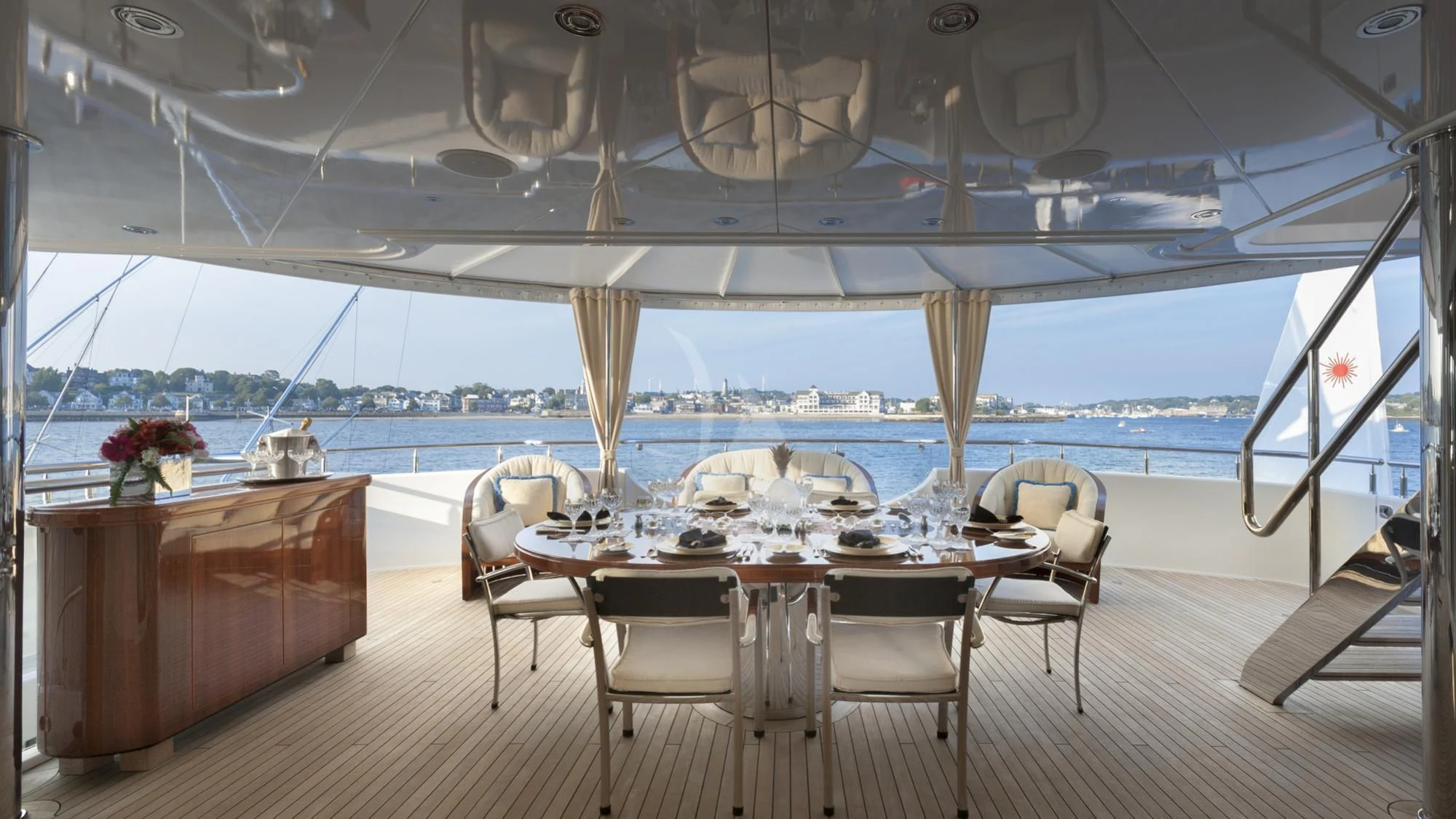 a table set for a meal aboard SECOND LOVE Yacht for Charter