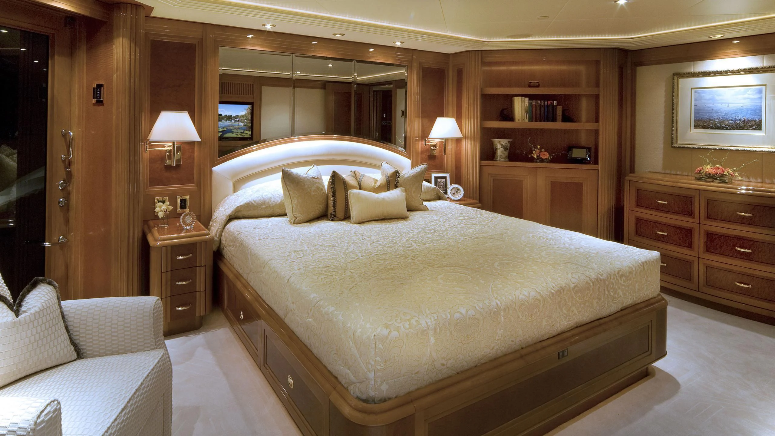 a large bed in a hotel room aboard SECOND LOVE Yacht for Charter