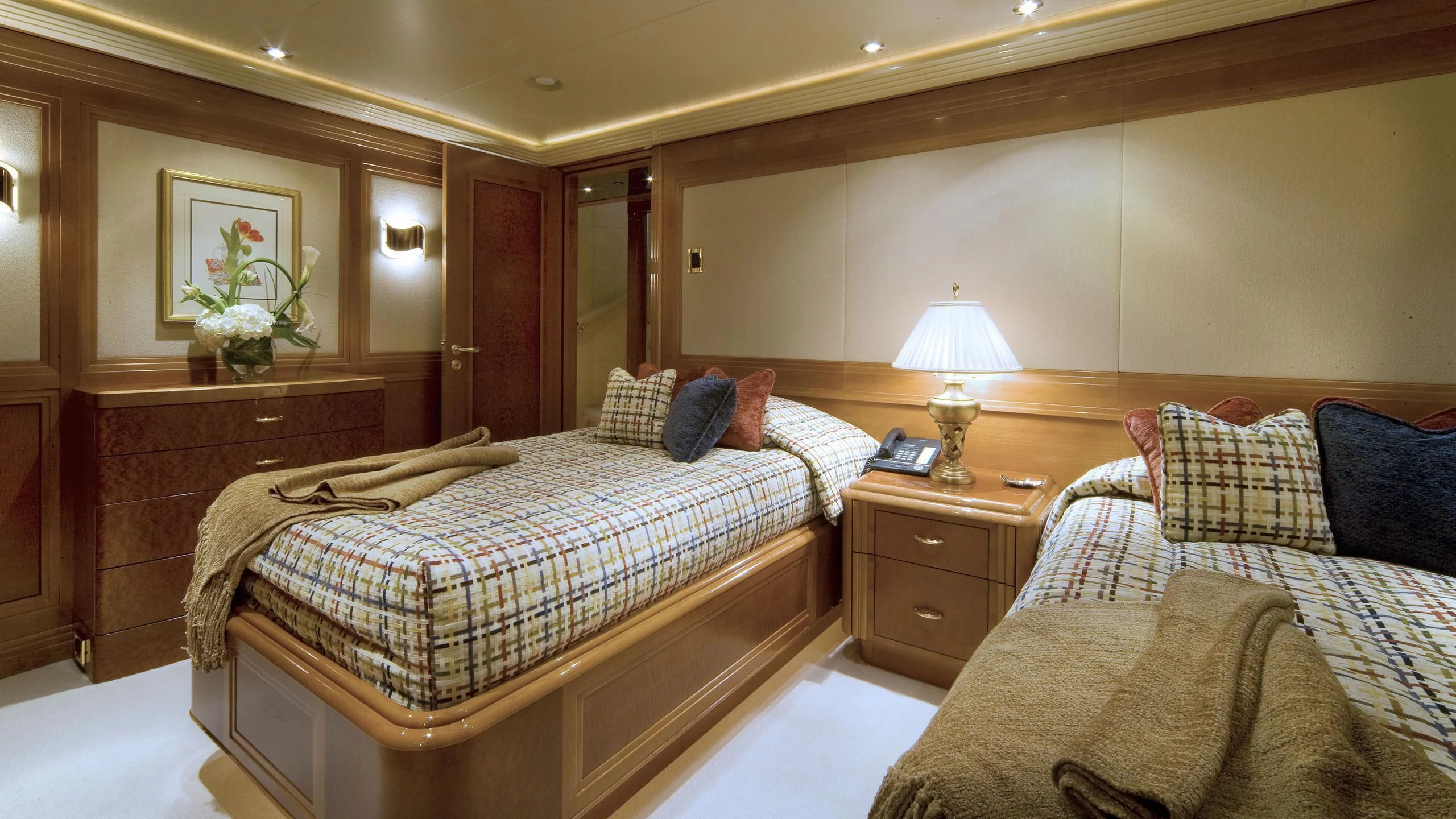 a couple of beds in a hotel room aboard SECOND LOVE Yacht for Charter