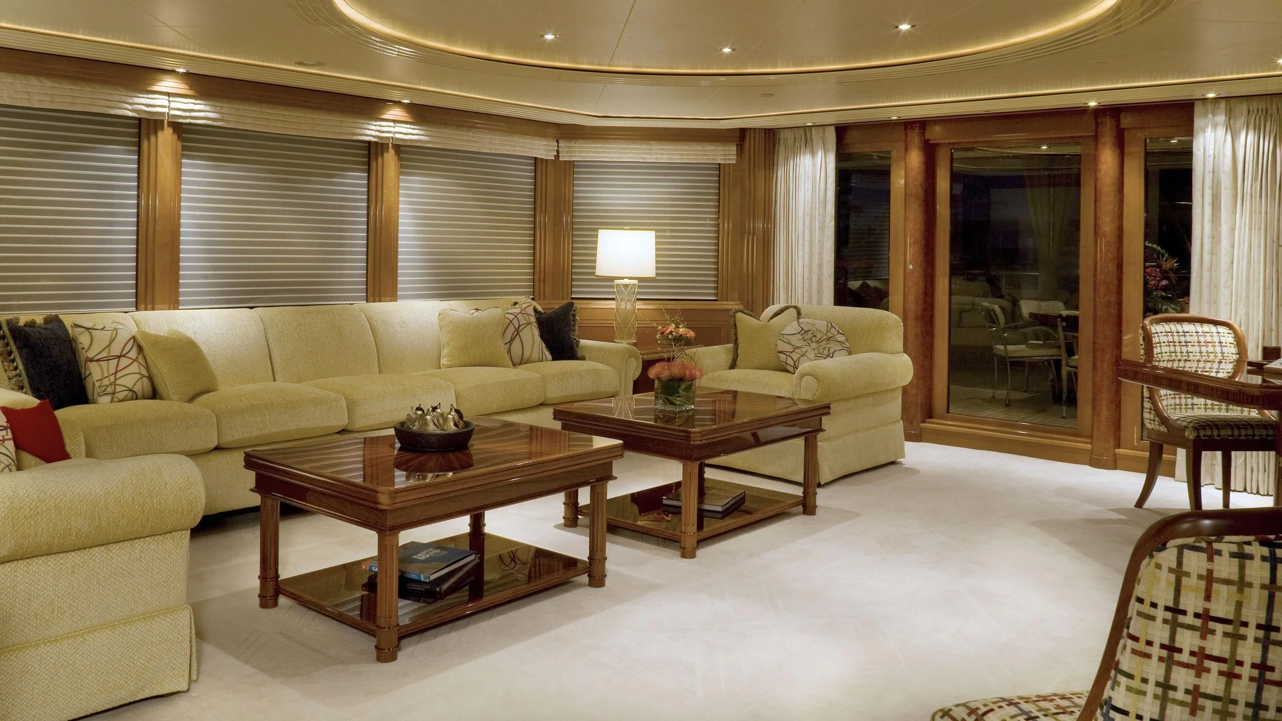 a living room with a couch and coffee table aboard SECOND LOVE Yacht for Charter