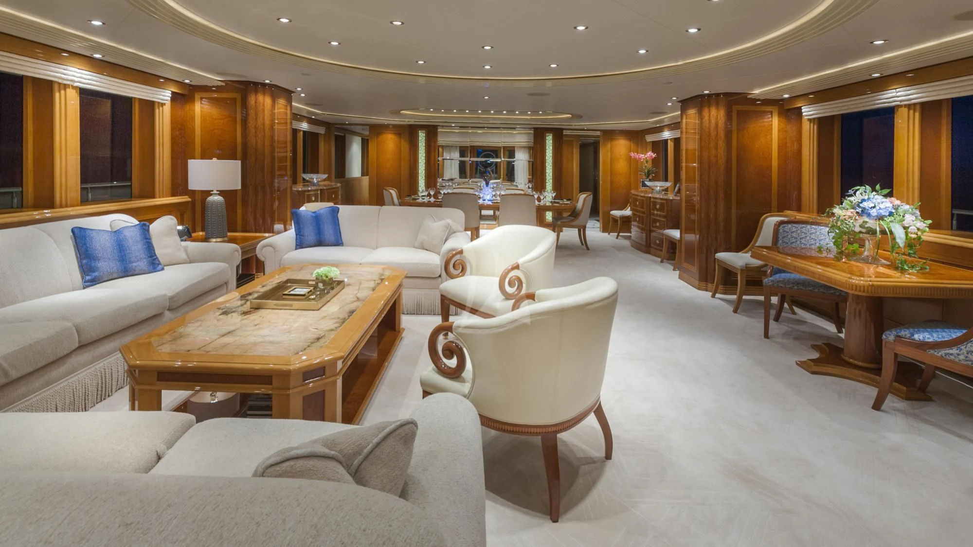 a living room with a couch and a table aboard SECOND LOVE Yacht for Charter