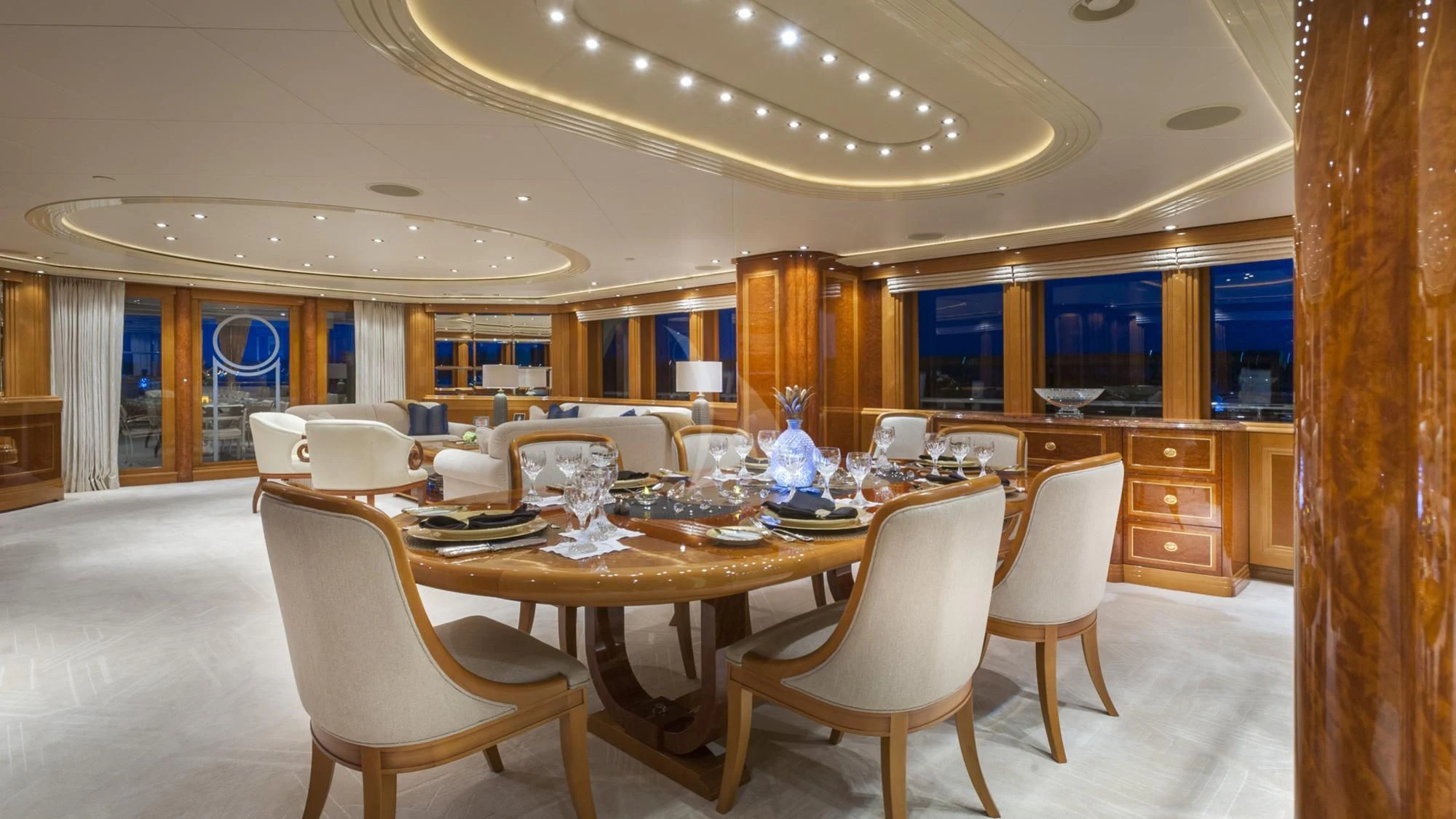 a large dining table with chairs around it aboard SECOND LOVE Yacht for Charter