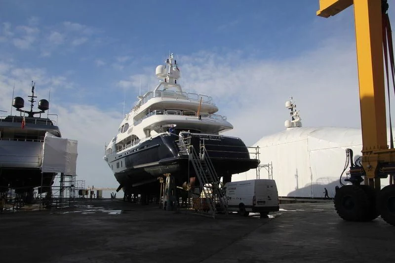a large ship docked aboard BRAVELOVE ONE Yacht for Sale