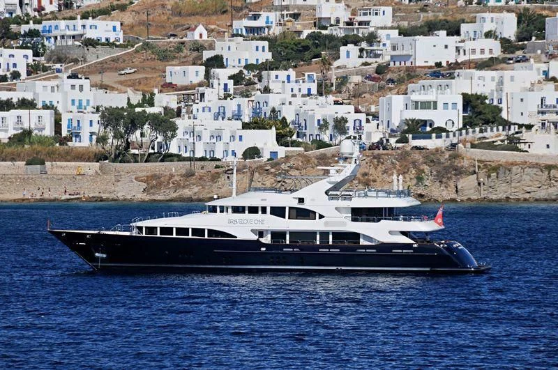 a large boat in the water aboard BRAVELOVE ONE Yacht for Sale