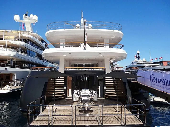 a large white boat with a propeller on it aboard AIR Yacht for Sale