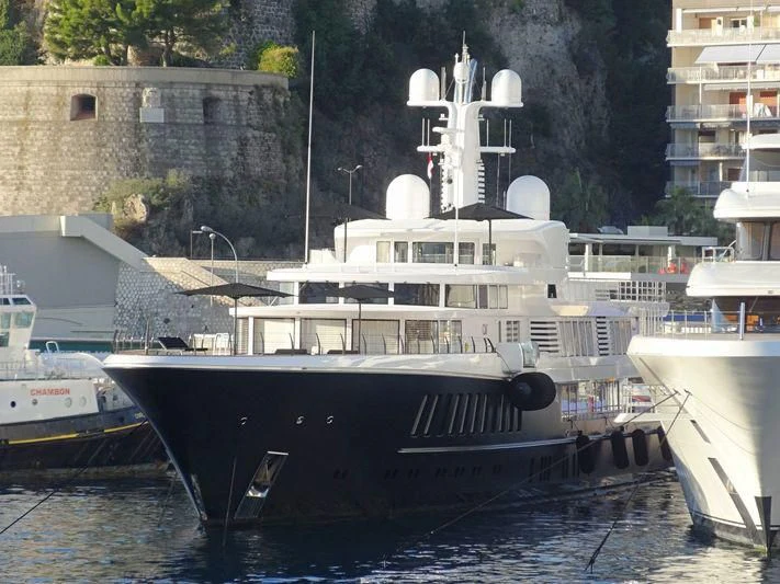 a large ship docked aboard AIR Yacht for Sale