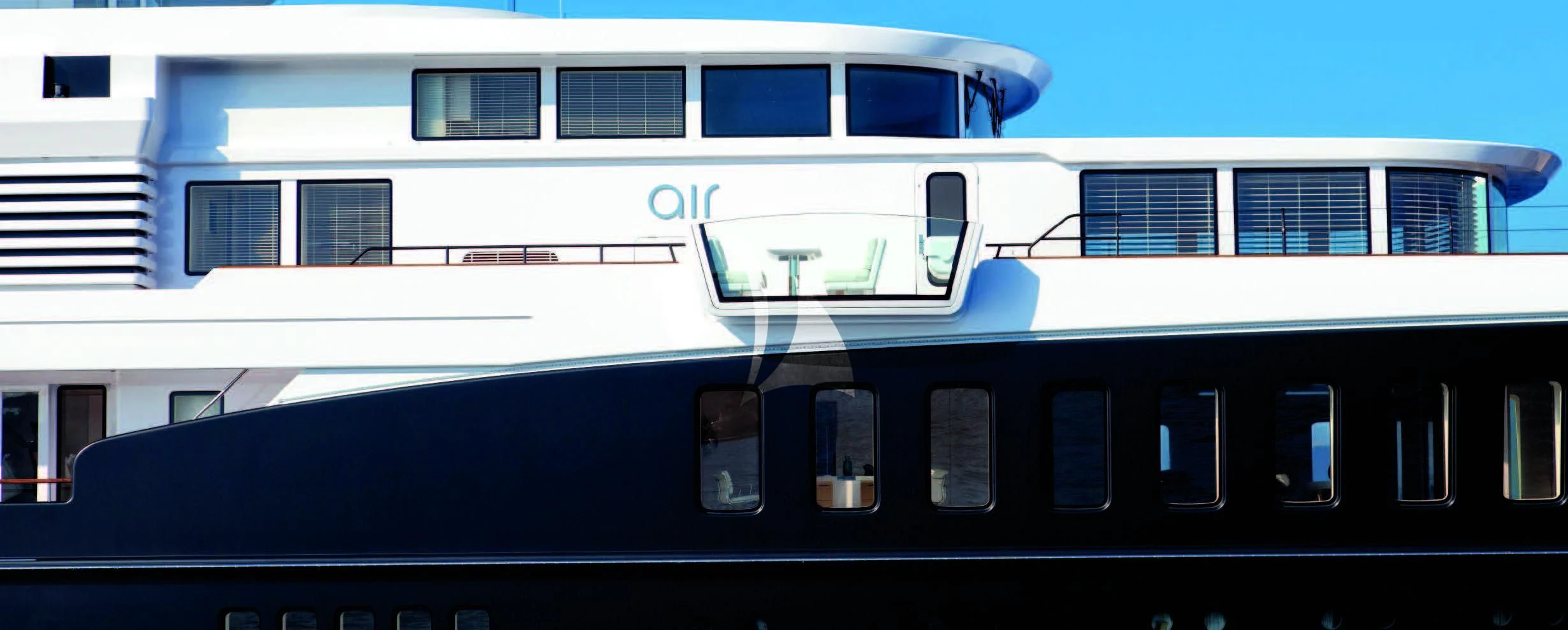 a train with windows aboard AIR Yacht for Sale