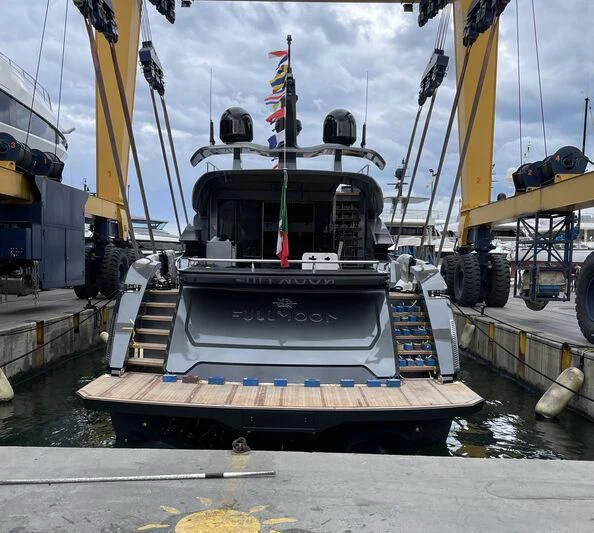 a boat in a harbor aboard FULL MOON Yacht for Sale