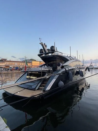 a boat docked at a pier aboard FULL MOON Yacht for Sale