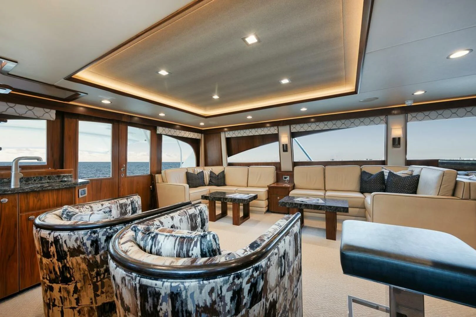 a living room with a large window aboard BELLA DONNA DI Yacht for Sale