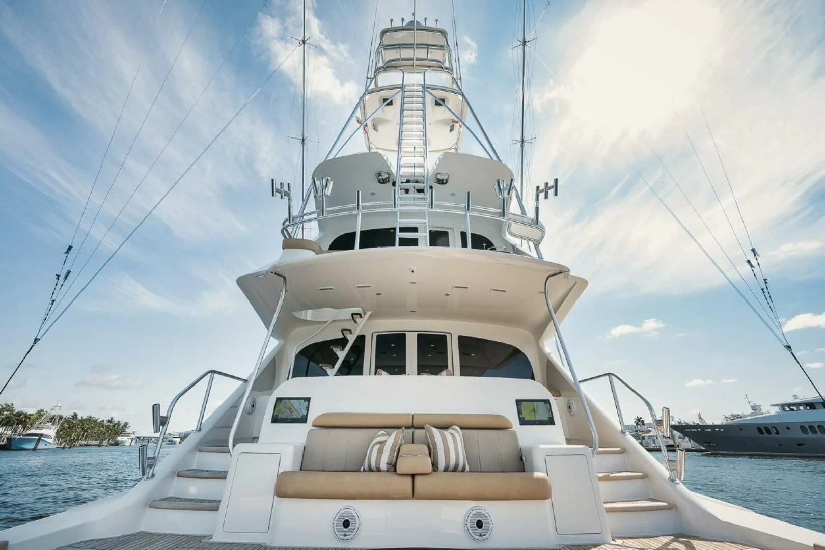 a white boat on a body of water aboard BELLA DONNA DI Yacht for Sale
