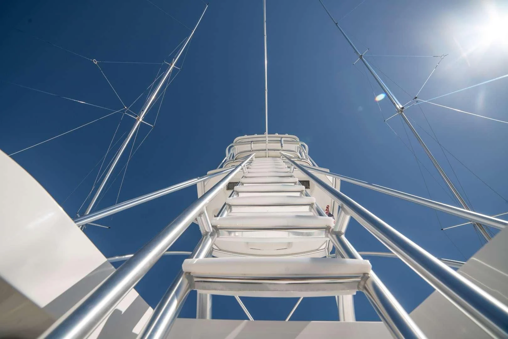 a white tower with a white railing aboard BELLA DONNA DI Yacht for Sale