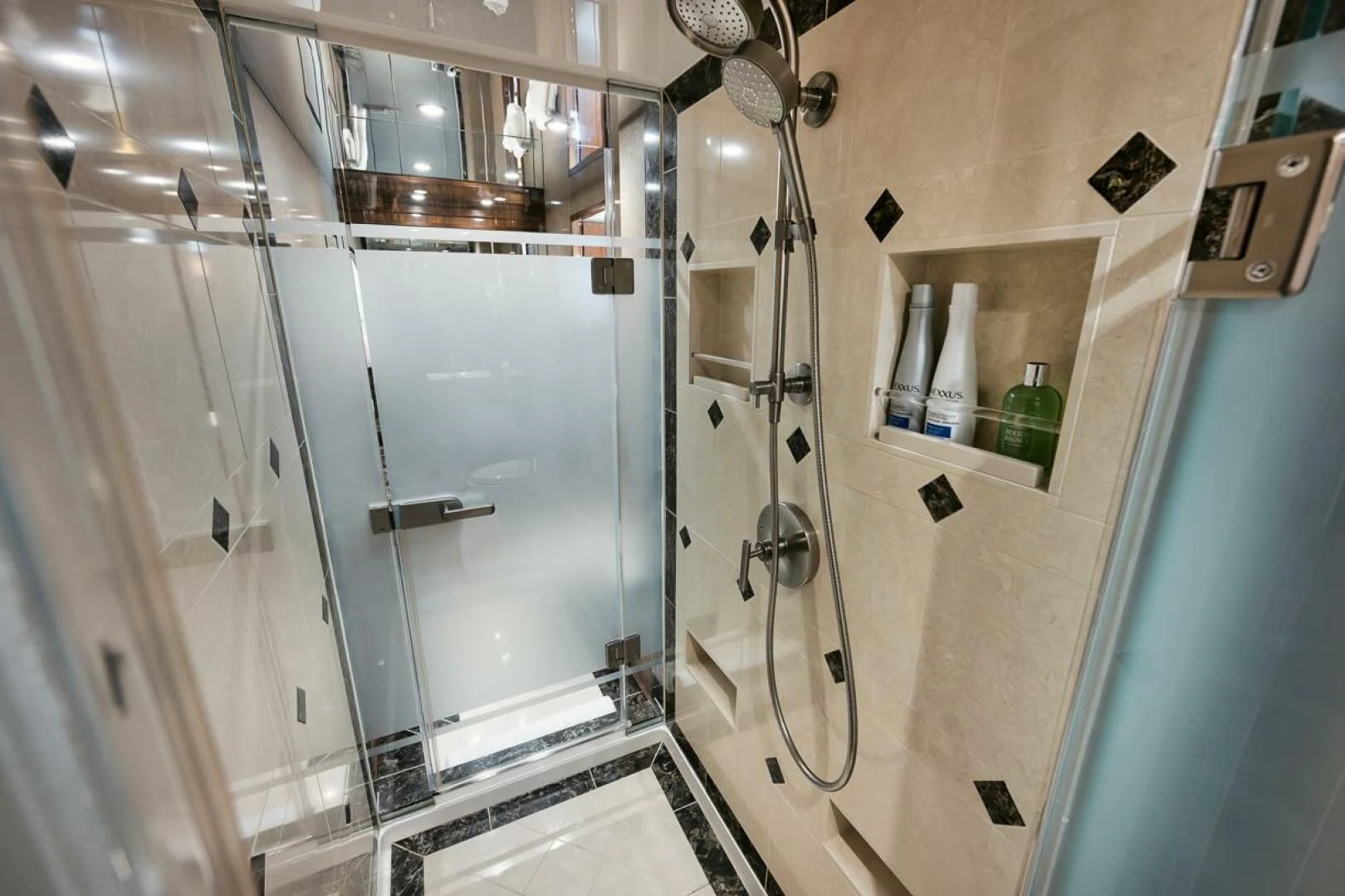 a shower with a glass door aboard BELLA DONNA DI Yacht for Sale