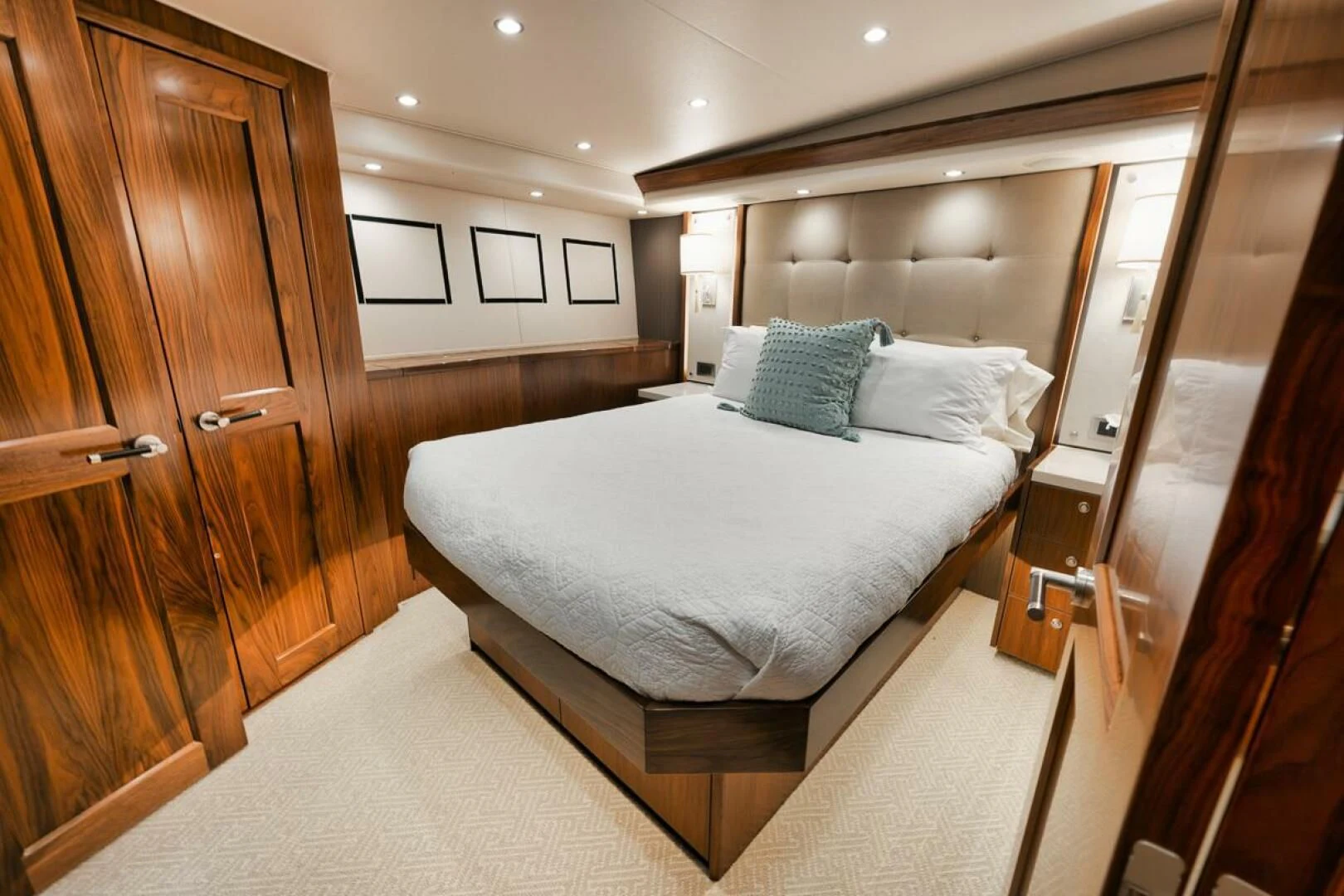 a large bedroom with a large bed aboard BELLA DONNA DI Yacht for Sale