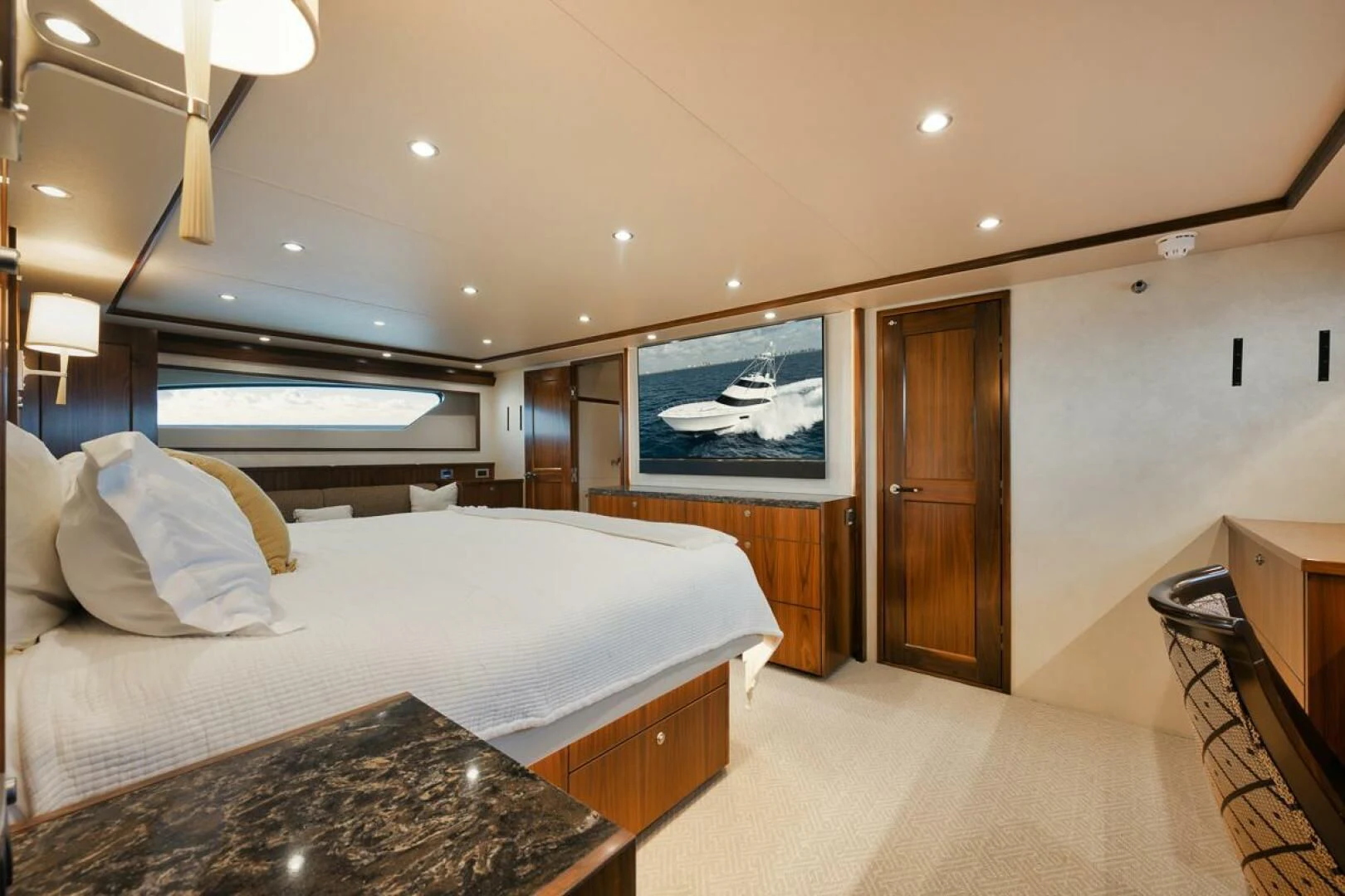 a bedroom with a large bed aboard BELLA DONNA DI Yacht for Sale