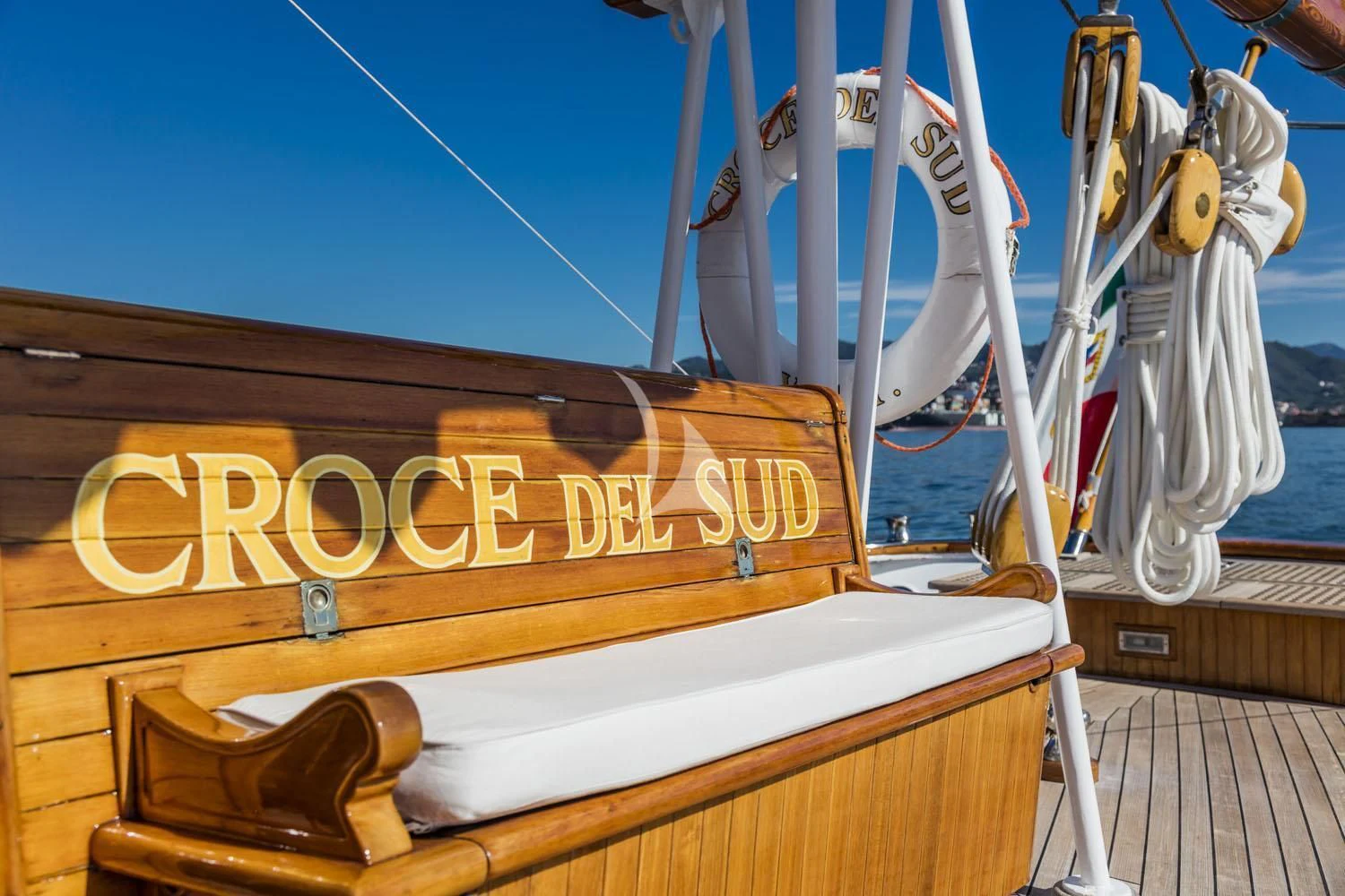 a boat on the water aboard CROCE DEL SUD Yacht for Sale