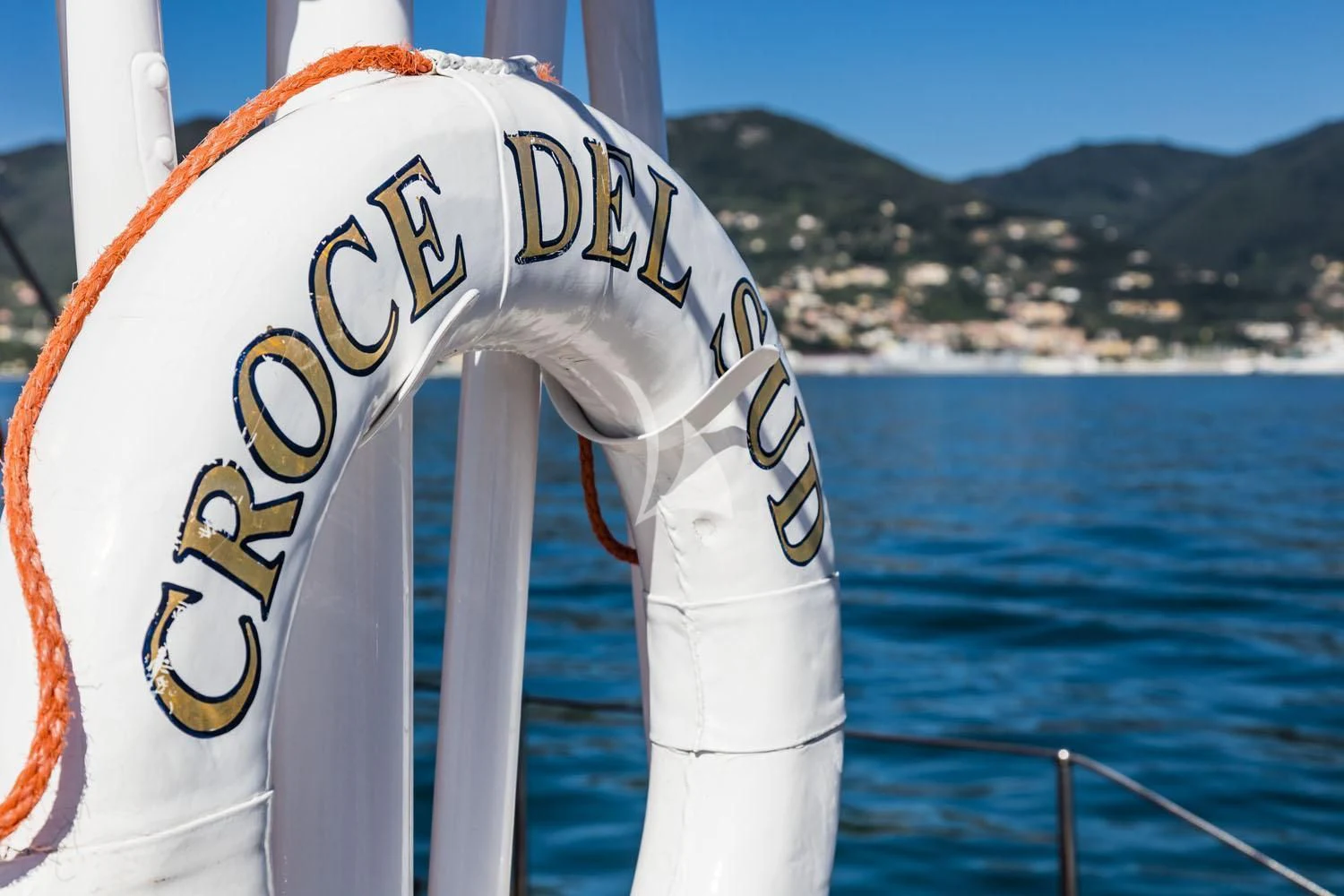 a lifeguard stand on the railing of a boat aboard CROCE DEL SUD Yacht for Sale