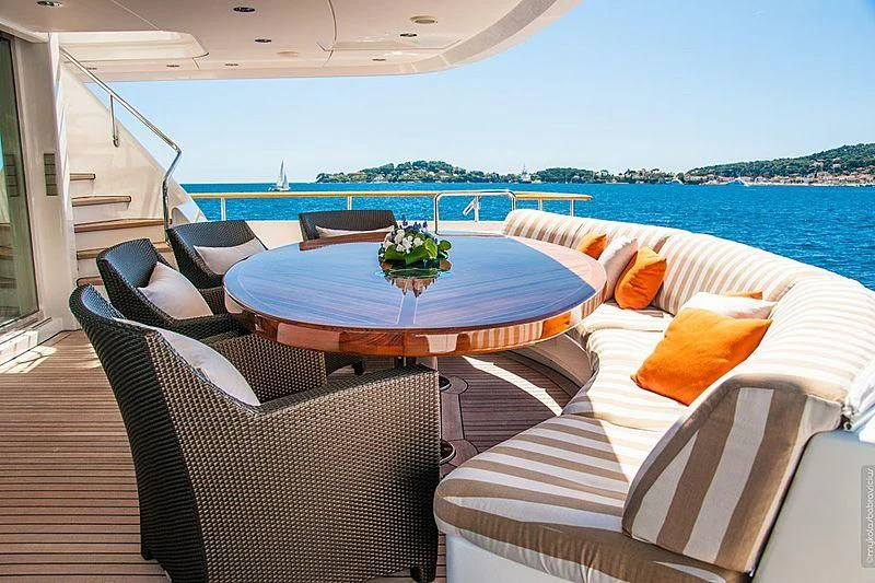 a table and chairs on a deck aboard GLORIA TERESA Yacht for Sale